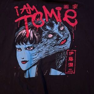 Black Graphic Tee with Red and Blue Design